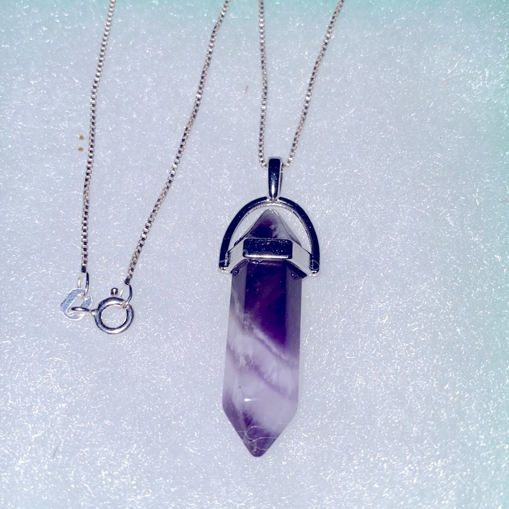 Boho hippie Amethyst Sterling Silver 16” Necklace